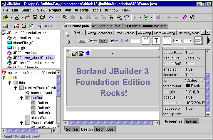 Borland JBuilder: 클래스 이름 등에서 Java 표준 Swing임을 알 수 있다